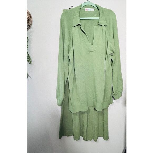 NEW Free People Drea Sweater Set 2-Piece Mint Green Oversized XL Elevated Basic - Picture 2 of 15